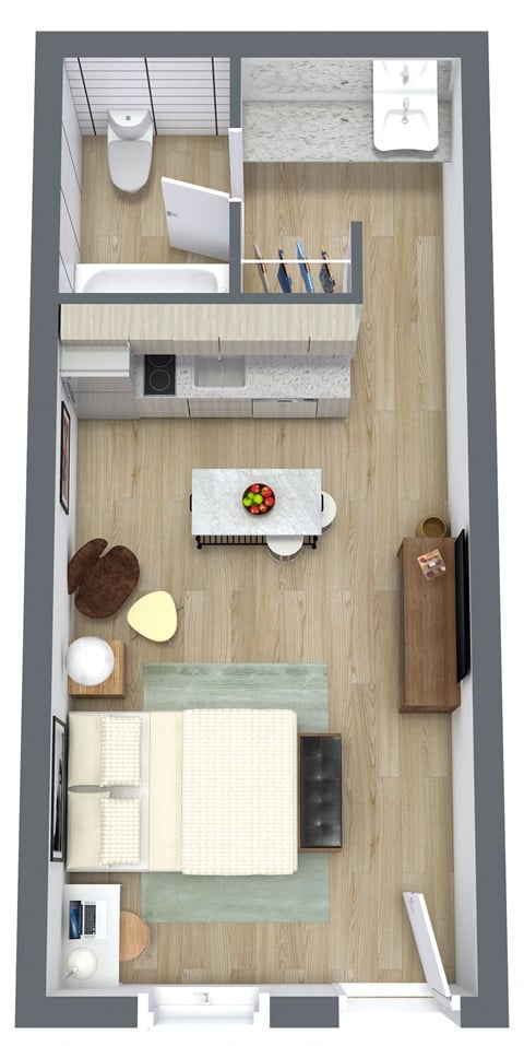 Floor plan for studio, 1 bath, 327 sqft